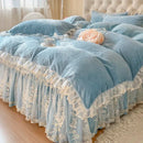 GobekUsa Lace Princess Bedding Set with Velvet Bed Skirt & Quilt Cover