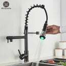 GobekUsa LED Brushed Kitchen Faucet with Pull-Down Spring, Single Handle Swivel Spout