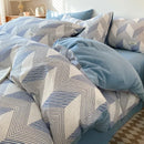 GobekUsa Grid Printed Cotton Fitted Sheet Set - Double-Sided Mix Color Quilt Cover