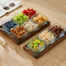 GobekUsa Glass Wood Tea Table Tray, Rectangular Snack Food Fruit Bowl Serving Tray