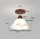 GobekUsa Amber Glass Wood LED Ceiling Light Fixture for Modern Living Room.