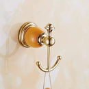 GobekUsa Brass Jade Bathroom Accessories Set: Towel Bar, Soap Holder, Towel Rack, Glass Shelf