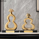GobekUsa Gold Gourd Ceramic Sculpture Desk Decor Porcelain Crafts Room Ornaments