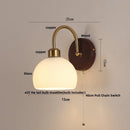 GobekUsa LED Wall Light Glass Fixture Pull Chain Switch Wood Bedside Sconce