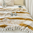GobekUsa Jacquard Fluffy Ball Lace Blanket | Double Sided Fluff Warm Sofa Cover