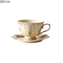 GobekUsa Lace Edge Flower Ceramic Cup & Saucer Set - Gold-plated Teacup for Dining Table