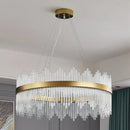 GobekUsa Gold LED Circle Crystal Chandelier: Elegant Home Pendant Lighting for Living Room, Bedroom, Kitchen