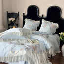 GobekUsa Butterfly Embroidery Lace Ruffles Bedding Set 100S Egyptian Cotton Duvet Cover