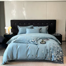 GobekUsa Butterflies Embroidery Bedding Set - King Queen Ru Size Bed Linens Sheet Pillowcase Comforter Cover Set