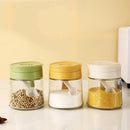 GobekUsa Glass Seasoning Jar with Spoon, Flip-Top Salt Shaker Kitchen Set