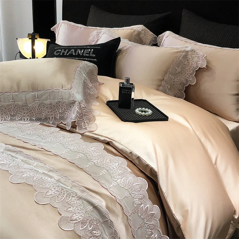 GobekUsa Lace Patchwork Silk Cotton Luxury Bedding Set Queen King Size, photo 7 of 9