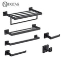 GobekUsa Black Bathroom Set: Towel Holder, Paper Holder, Gold Rod, Robe Hook - Stainless Steel Accessories
