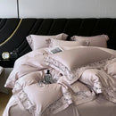 GobekUsa Luxe 1500TC Egyptian Cotton Lace Wide Edge Bedding Set: Duvet Cover, Sheet, Pillowcases