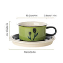 GobekUsa Hand-Drawn Ceramic Espresso Cup with Saucer, 8oz Cappuccino Cups