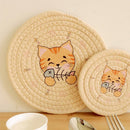 GobekUsa Cat Print Round Woven Coaster Cup Mat Table Heat Insulation Pad