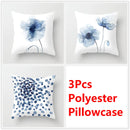 GobekUsa Blue Ink Flower Cushion Cover Set - Nordic Style Sofa Pillowcase Trio for Home Decoration