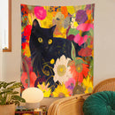 GobekUsa Cat Print Poster: Funny Black Cat in Floral Bouquet - Boho Home Decor