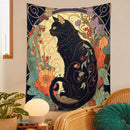 GobekUsa Black Cat Tapestry Wall Hanging - Psychedelic Floral Art for Cat Lovers