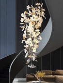 GobekUsa Ginkgo Leaf Chandelier for Luxury Staircase & Lobby, Designer Duplex Lighting