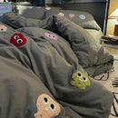 GobekUsa Cotton Cartoon Towel Embroidery Bedding Set: Quilt Cover, Bed Sheet, Pillowcases