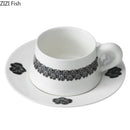 GobekUsa Black Flower Porcelain Cup & Saucer Set, Elegant Coffee Mug for Dining & Afternoon Tea