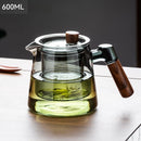GobekUsa Glass Tea Set with Wooden Handle Teapot on Retro Glass Tray