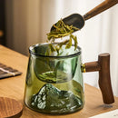 GobekUsa Glass Tea Cup Set with Wood Handle: High Quality & Heat Resistant Puer Cups