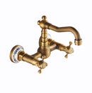 GobekUsa Brass Ceramic Wall Mount Faucet for Bathroom Washbasin - Double Handle Cold Hot Water