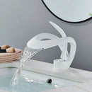 GobekUsa Black Brass Waterfall Basin Faucet, Single Handle Deck Mount Vanity Tap