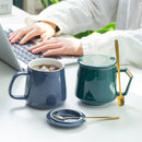 GobekUsa Gold-painted Ceramic Mug Set with Lid and Spoon for Coffee, Water, Milk – 400ml
