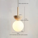 GobekUsa LED Pendant Lights Yellow Travertine Wood Hanging Lamp for Bedroom Dining Room