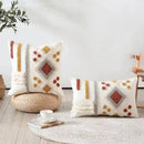 GobekUsa Boho Ivory Brown Tufted Lace Pillow Cover 50x30/45x45cm for Living Room/Sofa