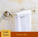 GobekUsa Brass & Crystal Bathroom Set: Towel Rack, Towel Bar, Paper Holder, Soap Dish