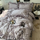 GobekUsa Cooling Silky Ruffled Bedding Set 180X220 - 4 Piece Smooth Fitted Sheet