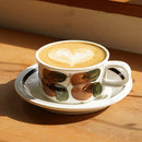 GobekUsa Hand-Drawn Ceramic Espresso Cup with Saucer, 8oz Cappuccino Cups