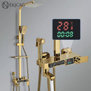 GobekUsa Digital Display Thermostatic Shower Faucet Set with Rain Shower Column, Black