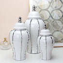 GobekUsa Silver Striped Porcelain Ginger Pot Vase.