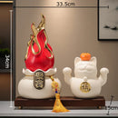 GobekUsa Gilded Pitaya Cat Ceramic Feng Shui Ornament Landscaping Decoration