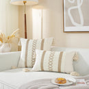 GobekUsa Linen Stripe Diamond Woven Cushion Cover 45x45cm with Tassels