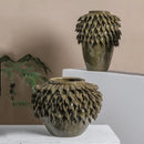 GobekUsa Leaf Relief Ceramic Vase: Hand-made 3D Floral Arrangement Pot