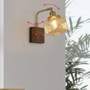 GobekUsa Amber Glass LED Wall Sconce with Walnut Wood, Pull Chain Switch for Living Room