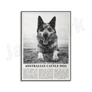 GobekUsa Black & White Dog Breeds Poster: Greyhound, Cocker Spaniel, Akita, Malamute, Cattle Dog