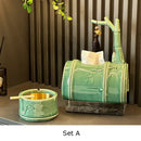 GobekUsa Bamboo Tissue Box: Ceramic Green Bamboo Design for Coffee Table & Desk Decor