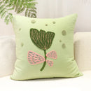 GobekUsa Green Embroidered Cotton Cushion Cover, Rustic Throw Pillowcase for Living Room Sofa