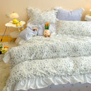 GobekUsa Korean Princess Floral Ruffles Bedding Set: Single/Queen Duvet, Cover, & Pillowcases