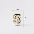 GobekUsa Geometric Gold Leaf Relief Ceramic Vase - Elegant Hand-Appliqued Flower Pot Home Decor