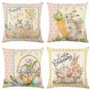 GobekUsa Easter Bunny Rabbit Linen Cushion Cover 45x45cm - Flower Print Festival Pillowcase