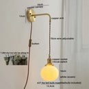 GobekUsa Copper Ceramic LED Wall Light Pull Chain Switch Modern Bedroom Lamp