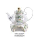 GobekUsa Camellia Floral Tea Set Bone China Glass Teapot & Ceramic Teacup Pot Strainer