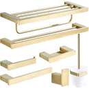 GobekUsa Bath Set: Towel Rack, Corner Shelf, Paper Holder, Mixer Faucet - Brushed Matt Gold